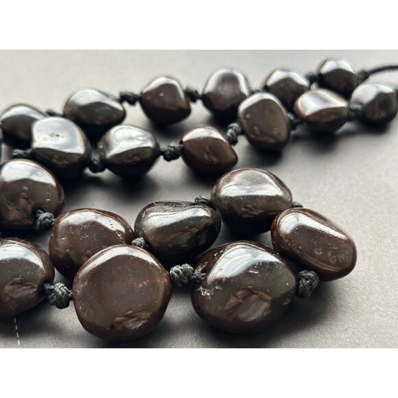 Beaded Necklace set Of 2 - brown Kukui nut Hawaiian, Multicolor Plastic Disks - Picture 8 of 9